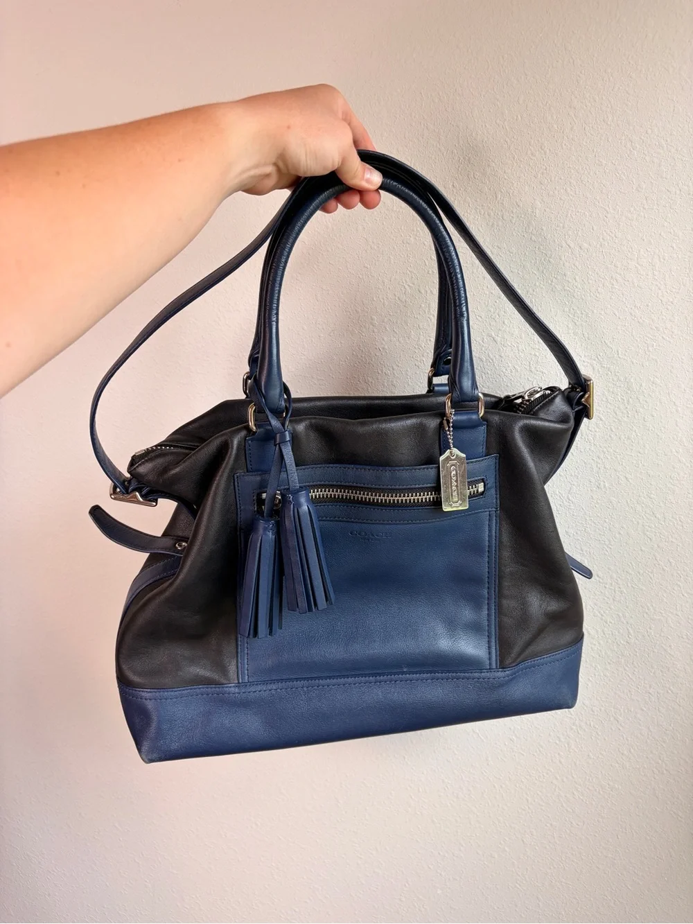 Coach Two-Tone Black and‎ Navy Leather Shoulder Bag